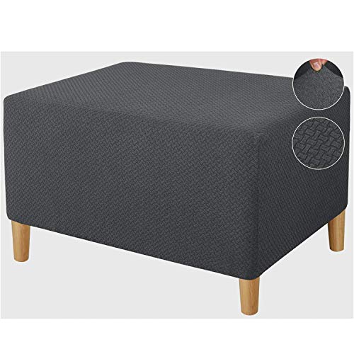 Ottomane Schonbezug,Rechteckig Hocker Jacquard, Quadratisch Hockerbezug, Hocker Husse Für Fußhocker Elastischem Boden Für Das Wohnzimmer (Dark Gray,L)