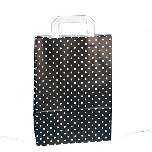 250 Papiertragetaschen Papiertüten Geschenktüten Einkaufstüten Papier schwarz Punkte Pünktchen Polka Dots weiß 3 Verschiedene Größen zur Auswahl (32+12x40cm)