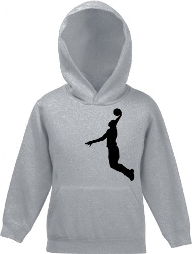 Shirtstreet24, BASKETBALL PLAYER, NBA Sport Kinder Kids Kapuzen Sweatshirt Hoodie - Pullover, Größe: 140,Graumeliert