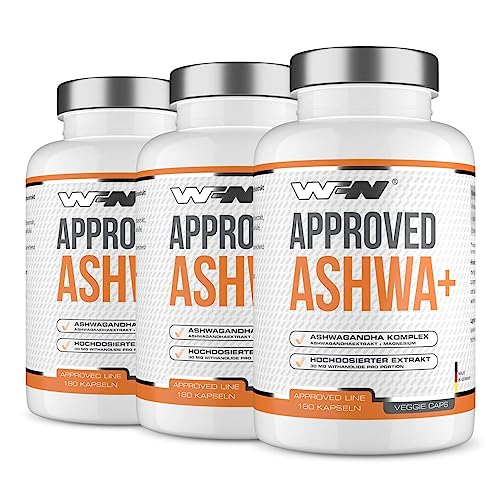 WFN Approved Ashwa + 3x 180 Ashwagandha Kapseln - Extrakt hochdosiert mit 10% Withanolide - Mit Magnesium Bisglycinat - Vegan & Ohne Zusätze – 270 Portionen - In Deutschland produziert