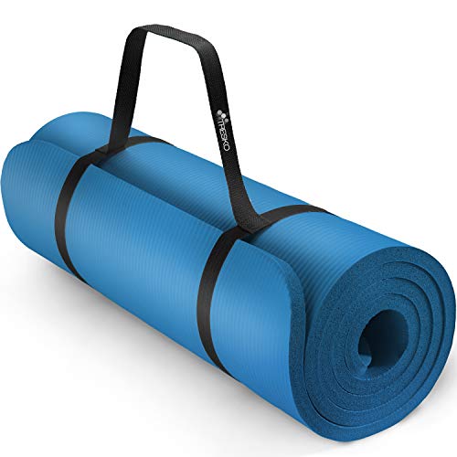 TRESKO Yogamatte Phthalatfrei - Gymnastikmatte rutschfest, extra dicke Pilatesmatte Fitnessmatte mit Tragegurt, 185 x 60 x 1,0 cm
