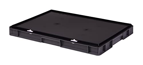 Stabile Profi Aufbewahrungsbox Stapelbox Eurobox Stapelkiste mit Deckel, Kunststoffkiste lieferbar in 5 Farben und 21 Größen für Industrie, Gewerbe, Haushalt (grau, 60x40x6 cm)