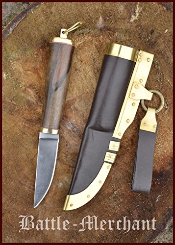 Battle-Merchant Wikinger Messer mit Walnusgriff und Lederscheide Gebrauchsmesser Karbonstahl LARP Ritter Samurai Mittelalter ab 18 Jahren