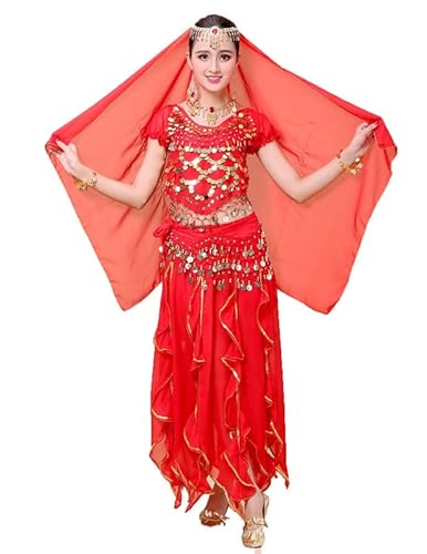 keepmore 4 Stück Frauen Exotisch Glänzend Bauchtanz Outfit Set Bollywood Prinzessin Kostüme Arabisch Halloween Bühne Performance Tanzkleidung