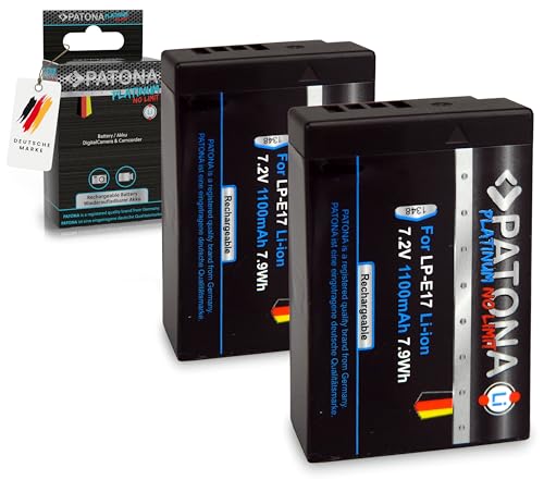 PATONA 2X Platinum Akku LP-E17 1050mAh Kompatibel mit Canon EOS RP R50 R100 M3 M5 M6 Mark II