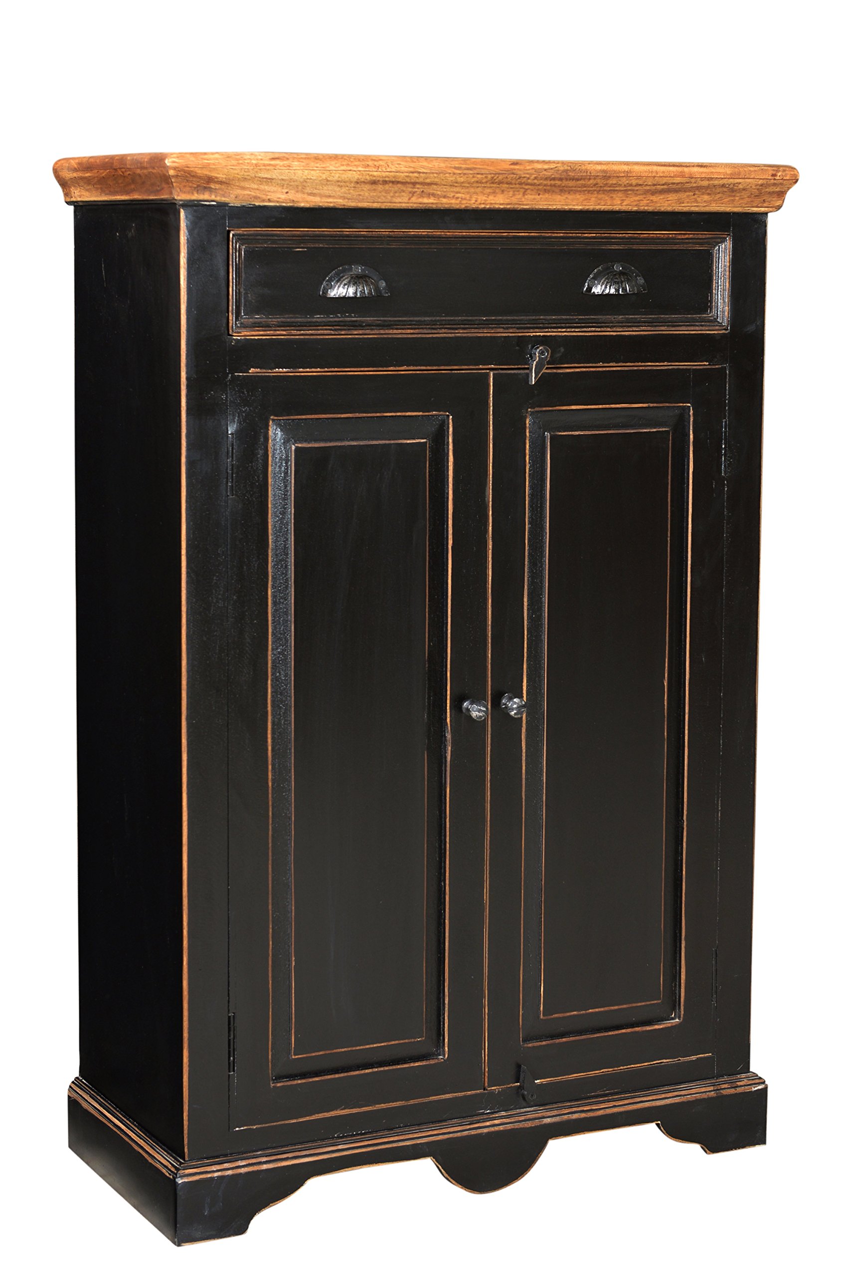 SIT-Möbel 5869-11 Hochkommode Corsica, 80 x 38 x 120 cm, Mango / MDF, schwarz mit honigfarbiger Deckplatte