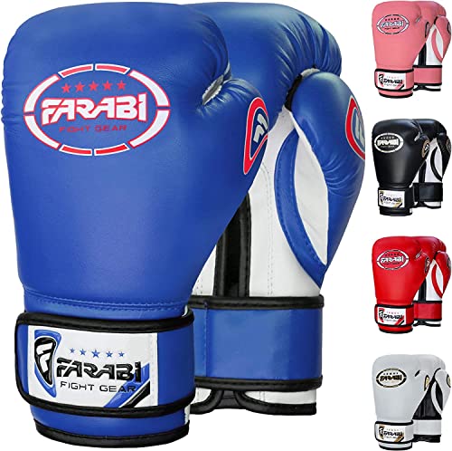 Farabi Sports 6 oz 8 oz Boxhandschuhe Kinder Box Handschuhe MMA Muay Thai Kickboxen Sparring Boxsack Training Kinder Boxhandschuhe (Blue, 8-oz)