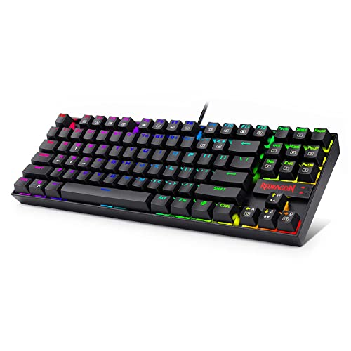 Redragon K552 Mechanische Gaming Tastatur Kompakt 87 Tasten für PC Gaming, QWERTY US Layout, (Blaue Schalter RGB LED Beleuchtet)