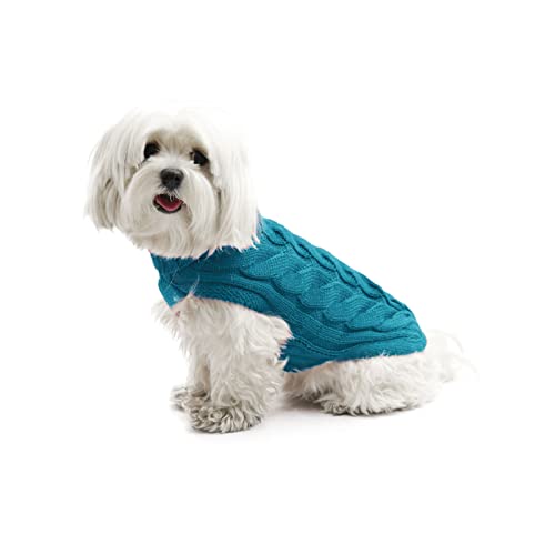 Fashion Dog Hunde-Strickpullover mit Zopfmuster - Petrol - 60 cm