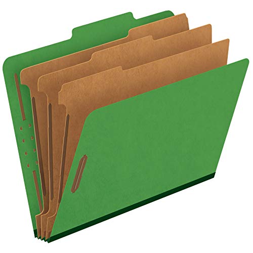 Pendaflex Classification Folders, Standard, 3 Dividers, Embedded Fasteners, 2/5 Cut Tab, Dark Green, Letter, 10/BX (24097)