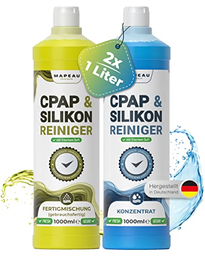 CPAP Maske Reinigung SET 2 Ltr I 1 Liter Fertig - 1 Liter Konzentrat für Reinigung CPAP Maske und Schlauchreiniger, Kunststoffreiniger, Silikon-Reiniger Mapeau (2x 1000ml)