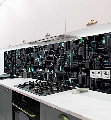 MyMaxxi - Selbstklebende Küchenrückwand Folie ohne Bohren - Futuristisches Technologie Muster schwarz blau 60cm hoch- Klebefolie Wandtattoo Wandbild Küche - Wand-Deko - Zukunft Innovativ Struktur -