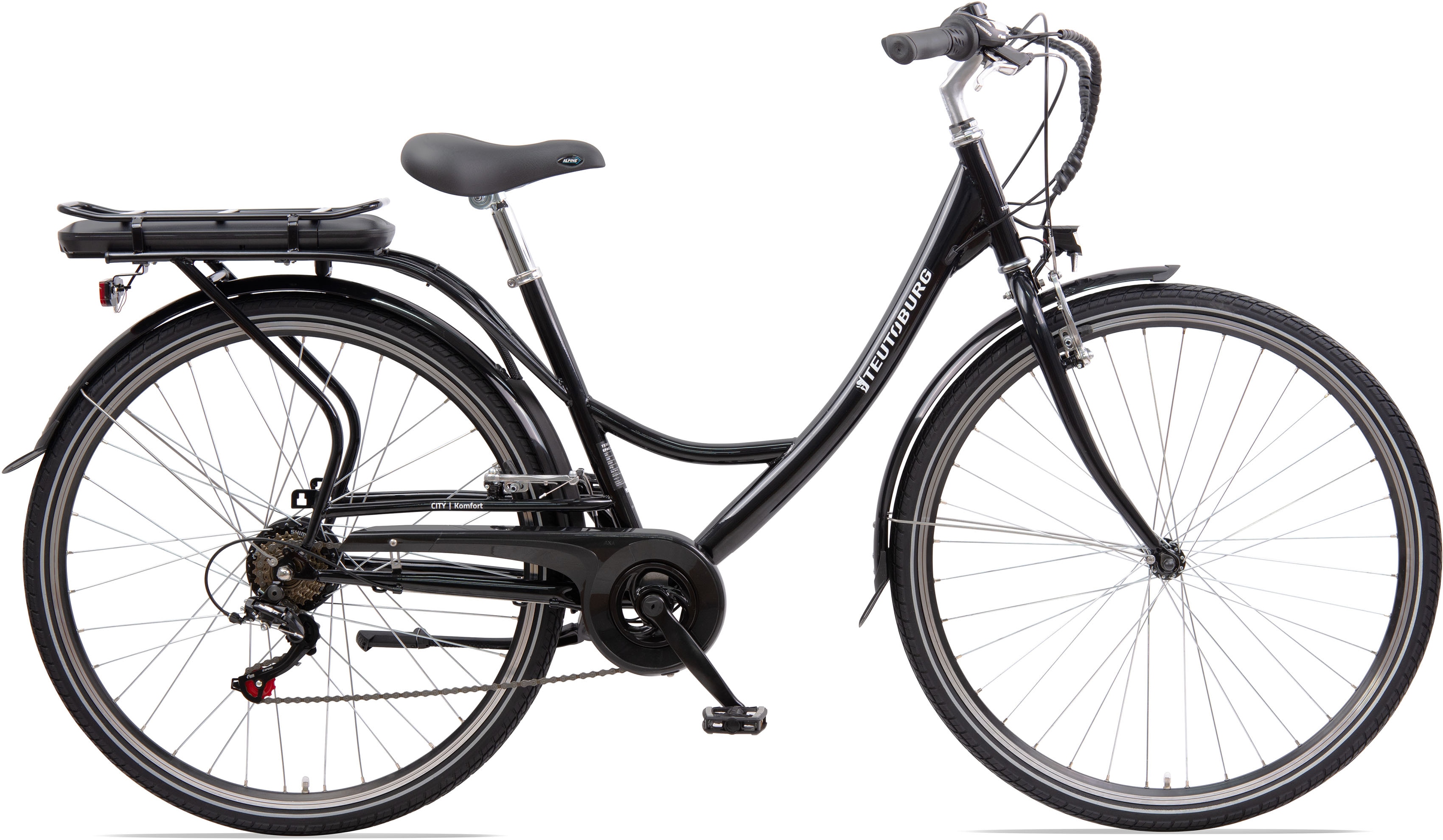 Teutoburg Senne Pedelec Citybike leicht Elektrofahrrad, 28 Zoll, mit 6-Gang Shimano Kettenschaltung, 250W und 10,4 Ah / 36 V Lithium-Ionen-Akku