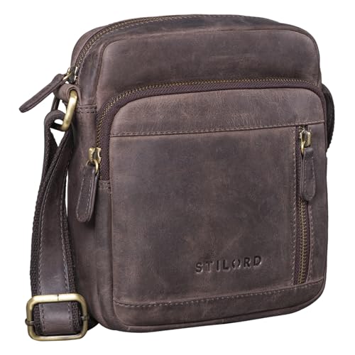 STILORD 'Trae' Tasche Herren Umhängetasche klein Leder Vintage Messenger Bag Herrenhandtasche für Tablet Moderne Leder Schultertasche für Männer, Farbe:dunkel - braun