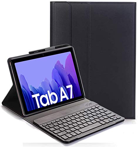 RLTech Tastatur Hülle for Samsung Galaxy Tab A7 10.5 2020 - (QWERTY Layout), Ultradünn Flip Entfernbar Drahtloser Keyboardständer Ledertasche für Samsung Galaxy Tab A7 T505/T507 10.5 2020 Tablet, Schwarz