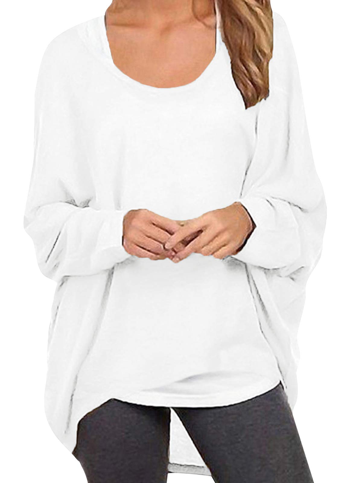 ZANZEA Damen Lose Asymmetrisch Jumper Sweatshirt Pullover Bluse Oberteile Oversize Tops Weiß XL