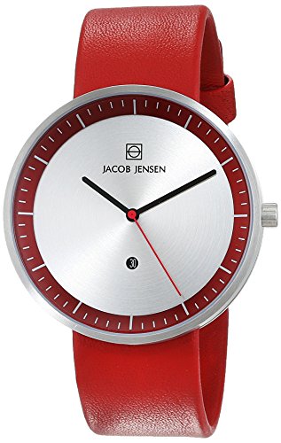 Jacob Jensen Unisex Analog Quarz Uhr mit Leder Armband 32273