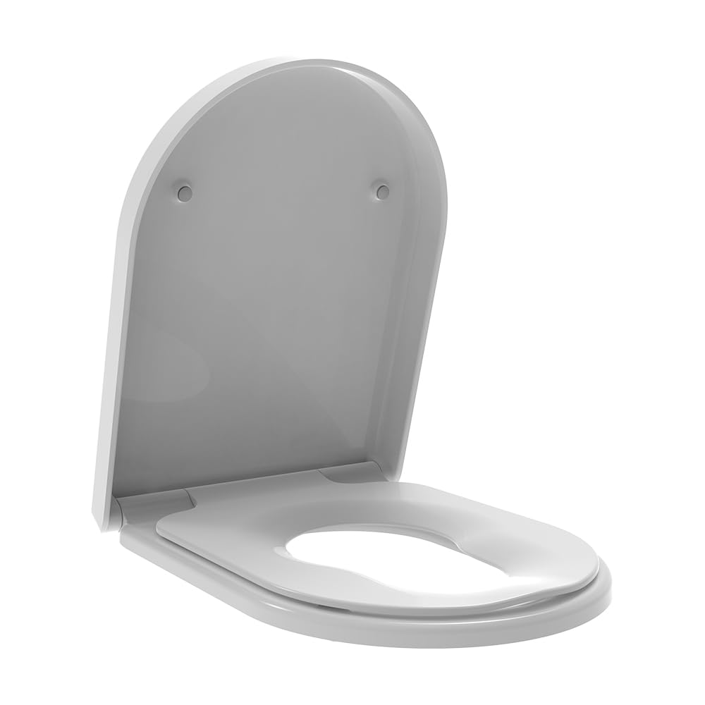 Grünblatt High-End Duroplast WC Sitz für Familien mit Kinder, Absenkautomatik, abnehmbar zur Reinigung (D-Form mit großem Kindersitz))