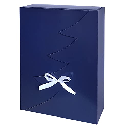 Premium Blaue Weihnachtsbaum Geschenkbox – 24 Stk - 35x25x10 cm | Eingetragenes EU-Design | Satinband | Nachhaltige Verpackungslösung2