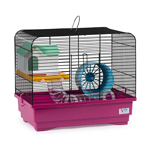 decorwelt Hamsterkäfige Pink Außenmaße 40x25x34,5 Nagerkäfig Hamster Plastik Kleintier Käfig mit Zubehör