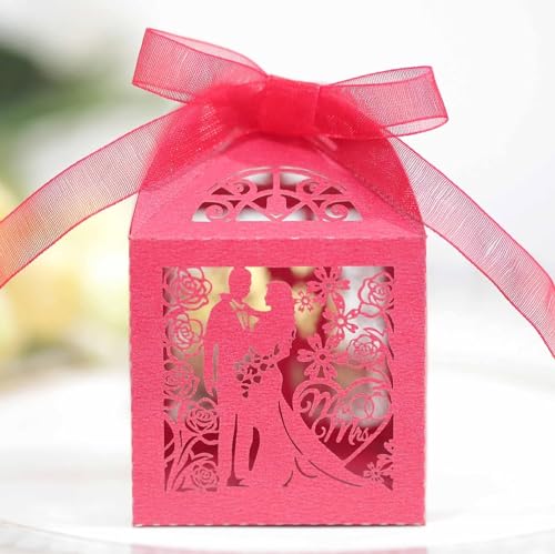 Geschenkbox for Hochzeiten, Bonbonschachteln aus Papier, Partytüten aus Papier, 50/100/200 Stück, Geschenkboxen for Hochzeit, Bräutigam, Braut, Bänder, Party-Süßigkeiten-Verpackungsbox (Farbe: 1, Größ