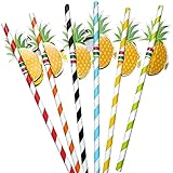 Wuhanyimang Trinkhalme, 300 Stück, 3D-Ananas-Trinkhalme, Obst-Papier-Strohhalme, für Cocktails, tropische Getränke, Strand, Geburtstagsparty
