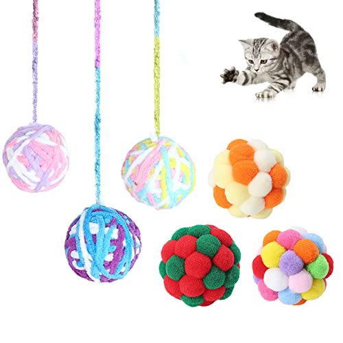 6 Stück Wollgarn Katzenspielzeug Bälle mit Glocke und Katzen-Kuschelbälle, Katzenspielzeug Ball, interaktives Katzenspielzeug für Innenräume und Kätzchen, Katzenspielzeug