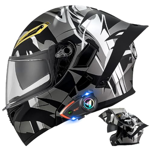 Bluetooth Klapphelm Motorradhelm Integrierter Motorrad Helm mit Anti-Fog-Doppelvisier Integralhelm ECE Zertifiziert Rollerhelm Racing Sturzhelm für Erwachsene Männer und Frauen