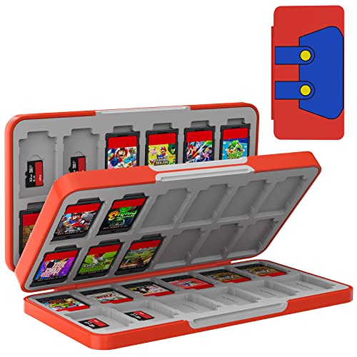 TiMOVO Game Card Aufbewahrungsbox Kompatibel mit Nintendo Switch OLED Modell/Switch/Switch lite, für 48 Spielkarten & 24 SD-Karten Tragbar Aufbewahrung Tasche Memory Card Organizer, Rot