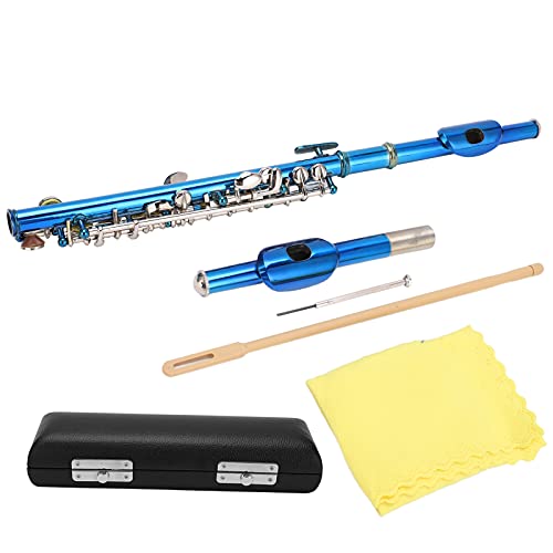 Schlüsselinstrumente, blau glänzende Piccoloflöte mit sauberer schwarzer Lederbox für Anfänger