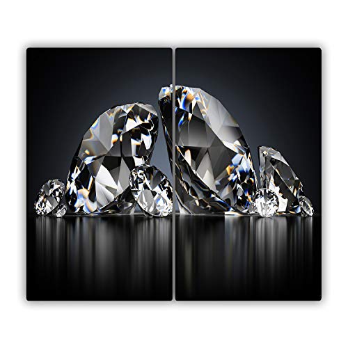 Tulup Glas Herdabdeckplatte Ceranfeldabdeckung Spritzschutz Glasabdeckplatte Kochplattenabdeckung und Schneidebrett - Zweiteilig - 2x30x52 cm - Sonstige - Diamanten - Schwarz