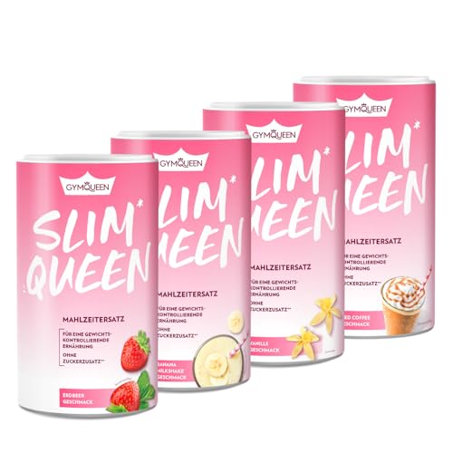GymQueen Slim Queen Abnehm Shake 4x420g, Bestseller Paket, Leckerer Diät-Shake zum einfachen Abnehmen, Mahlzeitersatz mit wichtigen Vitaminen und Nährstoffen, nur 250 kcal pro Portion