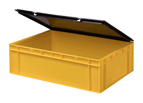 Stabile Profi Aufbewahrungsbox Stapelbox Eurobox Stapelkiste mit Deckel, Kunststoffkiste lieferbar in 5 Farben und 21 Größen für Industrie, Gewerbe, Haushalt (gelb, 60x40x18 cm)