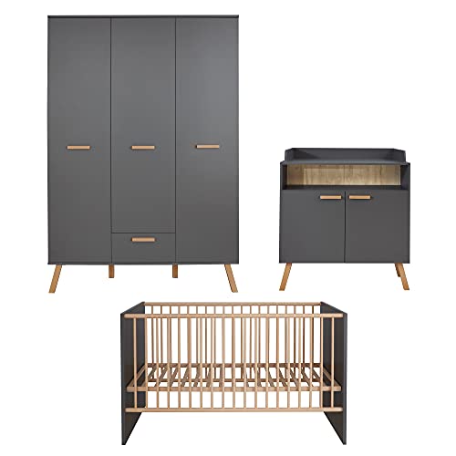 trendteam smart living Babyzimmer Kommode Schrank Sideboard Mats, 160 x 86 x 42 cm in grau mit viel Stauraum und Ablagefläche