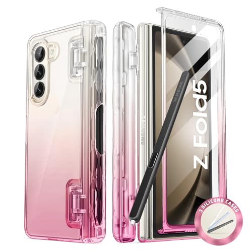 i-Blason Cosmo für Samsung Galaxy Z Fold 5 Hülle mit Stifthalter, Stoßfest Handyhülle Bumper Case Schlank Schutzhülle Cover mit integriertem Displayschutz (Pink)