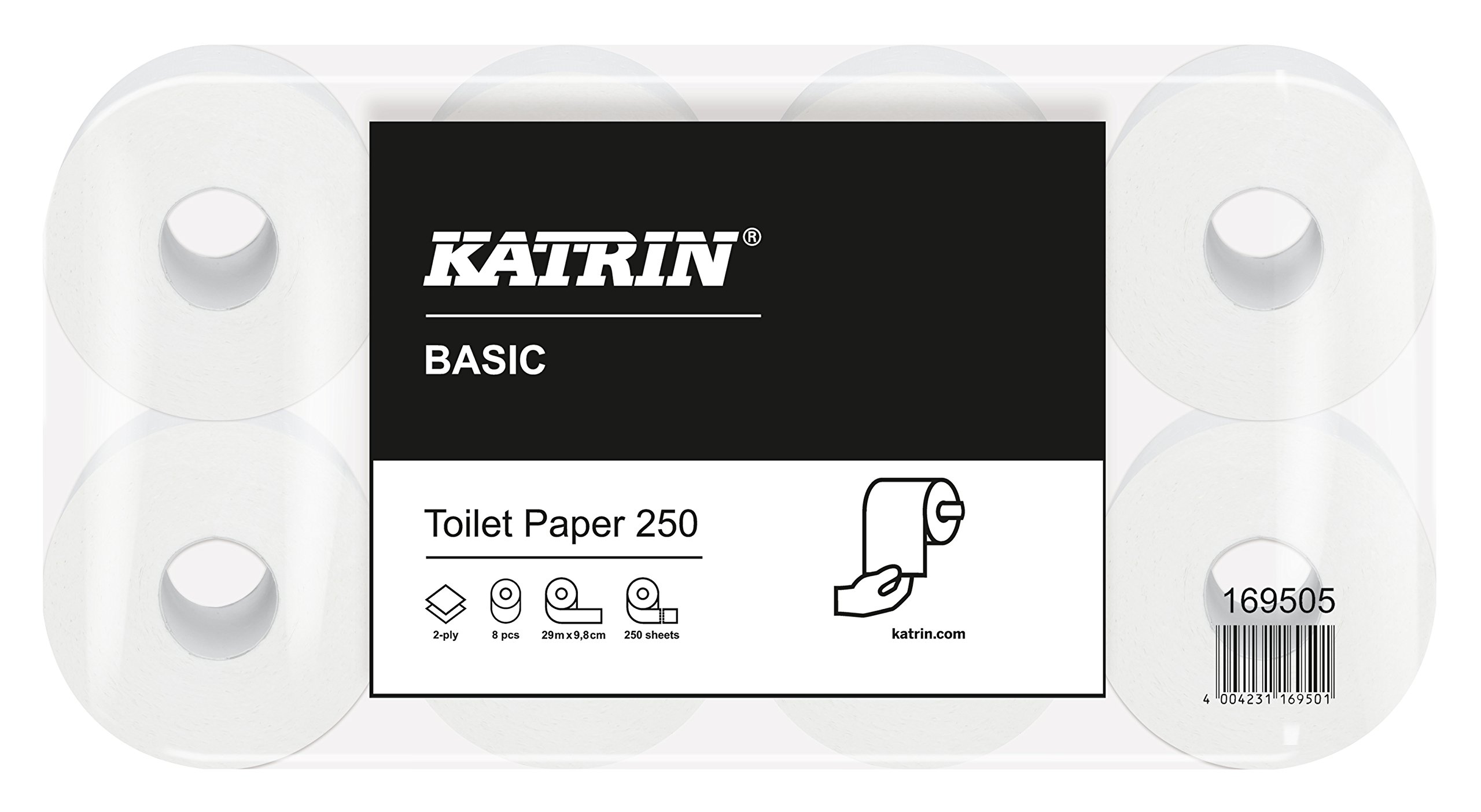 Toilettenpapier - Katrin Basic Toilet 250, weiß, 9,8 x 11,6 cm, 2-lagig