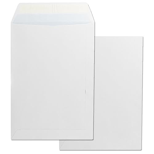Papierumschläge, weißes Umschlag, DIN 229 x 324 mm, weißer Umschlag aus Papier mit Verschluss aus Silikon für Dokumente, Versand oder Lagerung · m-office (500 Stück, 229 x 324 mm)