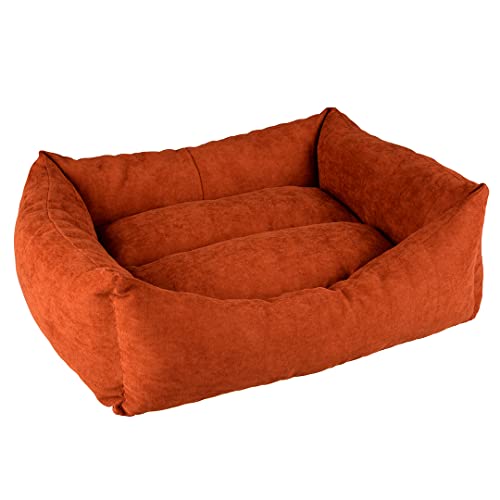 Duvoplus, Rechteckiges Hundebett, Velvet Copper L – 83 x 65 x 22 cm, rot, umweltfreundlich, Füllung 100% recycelt, Rutschfester Boden, bequemer und Warmer Schlafplatz für Hunde