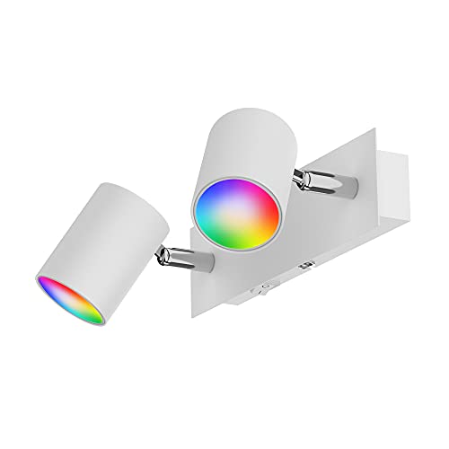 ledscom.de Wandspot WAIKA, zweiflammig, mit Schalter, weiß matt, inkl. Smart Home RGBW GU10 LED Lampen je 473lm