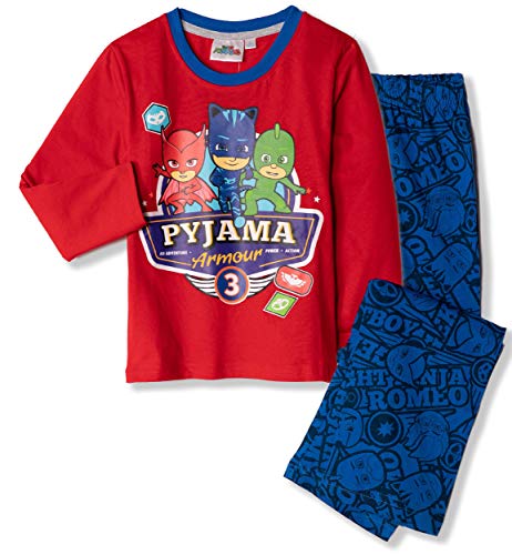 PJ Masks, Disney-lizenzierter Schlafanzug für Jungen, langes, kurzärmliges Design, Pyjama-Set, Baumwolle, Schlafanzug, Tops, T-Shirt und Shorts, 2-8 Jahre Gr. 2-3 Jahre, Rot - Langarm