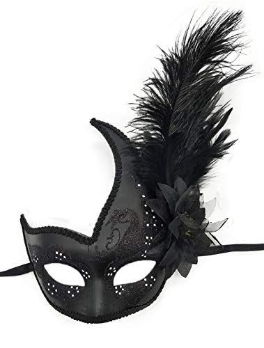 Coolwife Kostüm Maske Feder Maskerade Maske Halloween Karneval Cosplay Partei Masque (Volles Schwarzes)