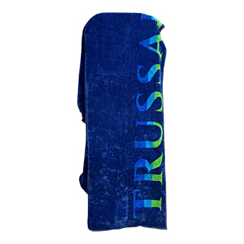 Trussardi Strandtuch oder Schwimmbad aus 100 % reiner Baumwolle, 95 x 180 cm, Maxi Rows Beach Blue
