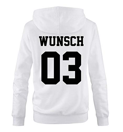 Comedy Shirts - Wunsch - Damen Hoodie - Weiss / Schwarz - Gr. S