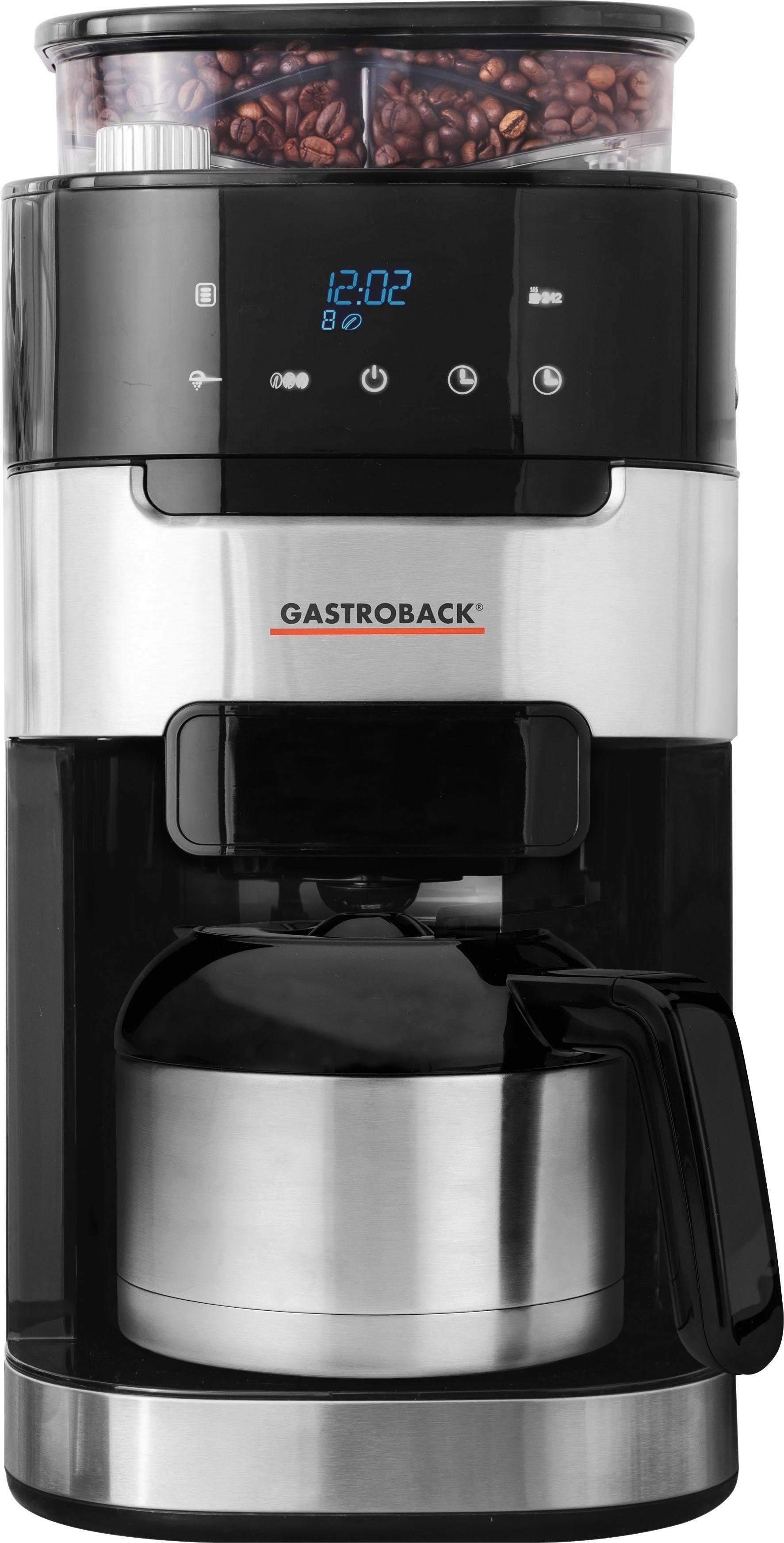 GASTROBACK #42711_S Filterkaffeemaschine Grind & Brew Pro Thermo, integriertes Kegelmahlwerk mit 8 Mahlstufen, Soft-Touch LCD-Display, 1 Liter Thermoskanne