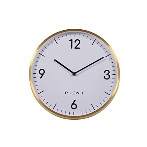 Plint Large Round Wall Clock, Big Readable Numbers, Non-Ticking Silent Decorative Clocks, Modern Look Perfect for Living Room, Kitchen, Office, School,Stylish Brass Frame