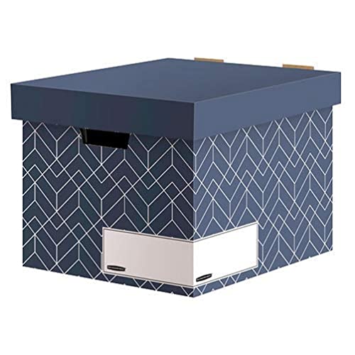 BANKERS BOX Archivbox mit Deckel, Décor Serie für Büro und Zuhause, stabil, mit Grifflöchern, aus 100% recycelter Wellpappe, Farbe/Motiv: Schieferblau, 5 Stück