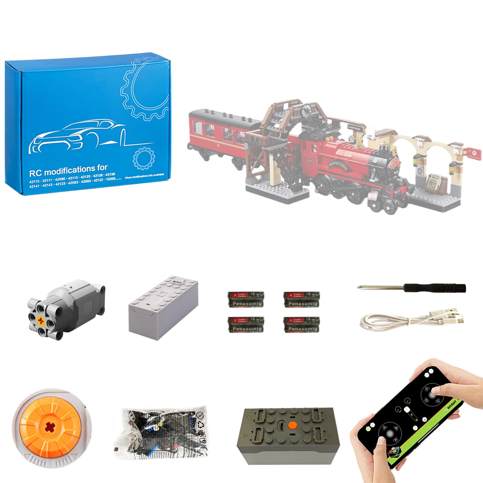 TETK für Lego Hogwarts Express 75955 Motor und Fernbedienung Kit, Fernbedienung und APP Anpassungsgeschwindigkeit, kompatibel mit Lego 75955 (Modell Nicht enthalten) (Version der Drehzahlregelung)