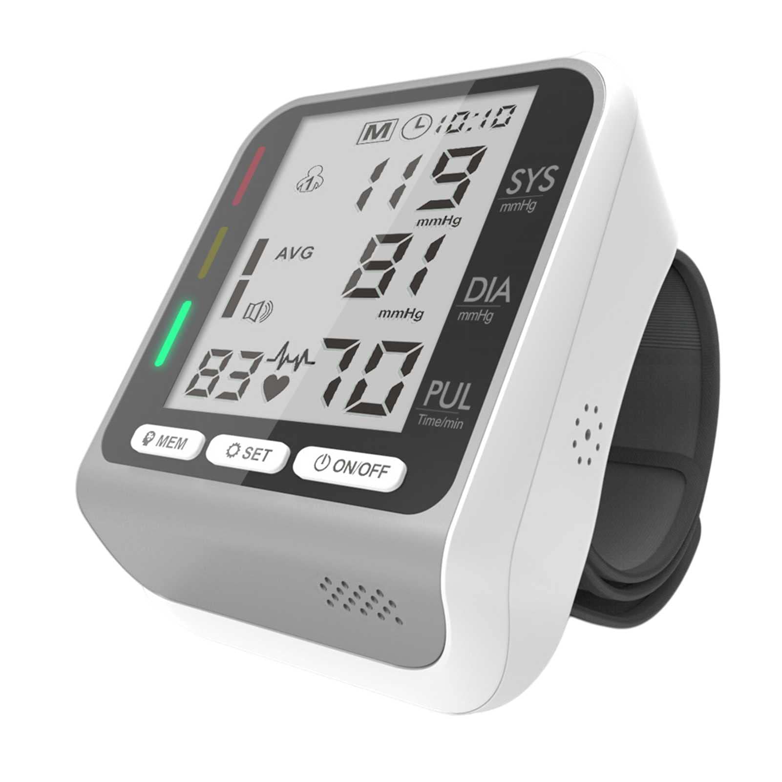 Smart Wrist Type Elektronisches Blutdruckmessgerät, automatisches Blutdruckmessgerät, LCD-Digitalanzeige, intelligenter Druck, mit dreifarbiger Blutdruckstatusanzeige (weiß)