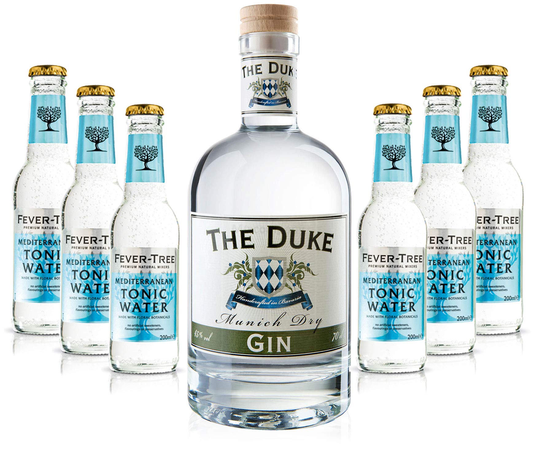 Gin Tonic Set - The Duke Munich Dry Gin 0,7l 700ml (45% Vol) + 6x Fever Tree Mediterranean Tonic Water 200ml inkl. Pfand MEHRWEG