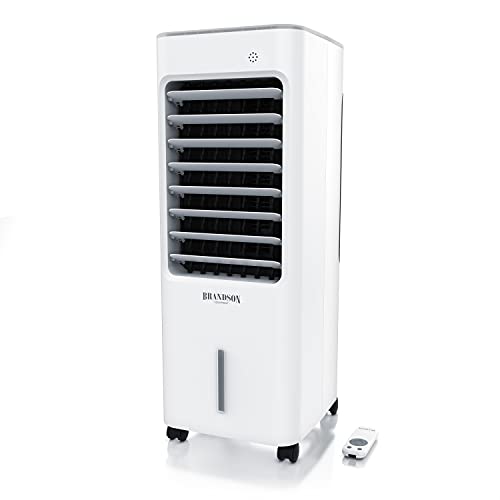 Brandson - mobiler Luftkühler mit Wasserkühlung 50 W mit 5L Wassertank – Klimagerät Luftbefeuchter Ventilator Standventilator Turmventilator - leise - 3 Geschwindigkeiten - Timer - Verdunstungskühler